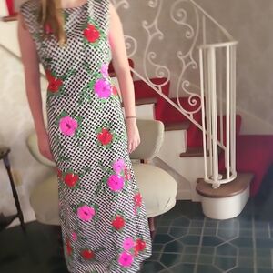 VINTAGE Pink and Green Maxi DRESS SCHLAMPPS PLAID CHECK